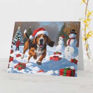 Treeing Walker Coonhound Snö med julhatt Kort