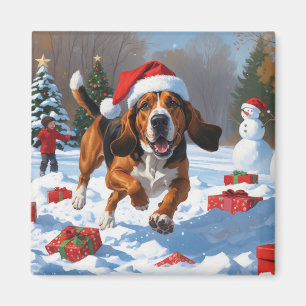 Treeing Walker Coonhound Snö med julhatt Magnet