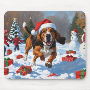 Treeing Walker Coonhound Snö med julhatt Musmatta
