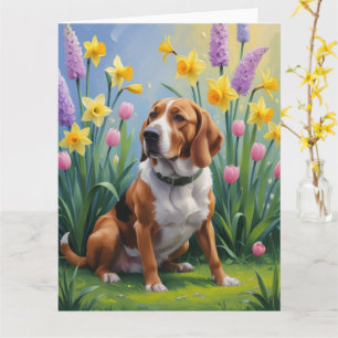 Treeing Walker Coonhound Vårblommor Målning Kort
