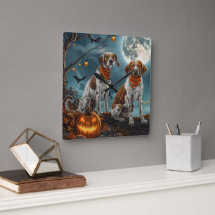 Treeing Walker Halloween Spooky Fyrkantig Klocka