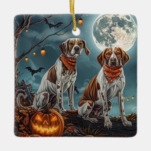 Treeing Walker Halloween Spooky Julgransprydnad Keramik (Framsida)