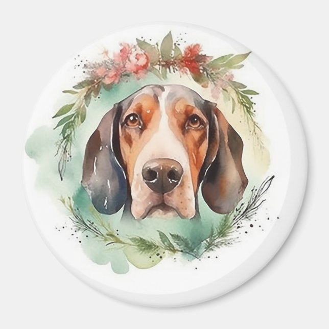 Treeing Walker-julens andningsfest Festive Valp Magnet (Framsidan)