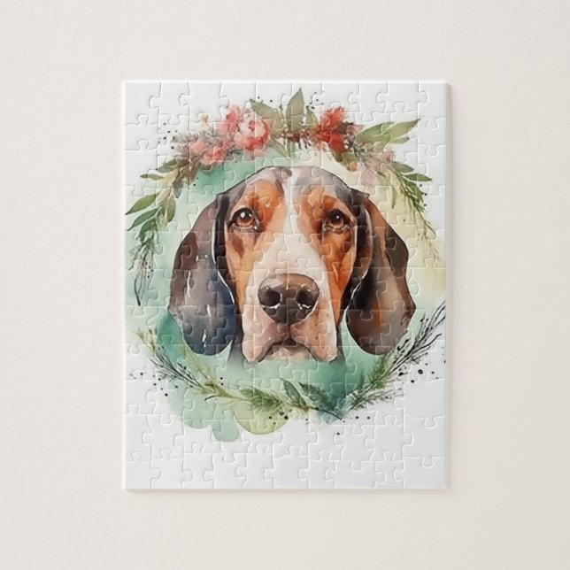 Treeing Walker-julens andningsfest Festive Valp Pussel (Vertikal)