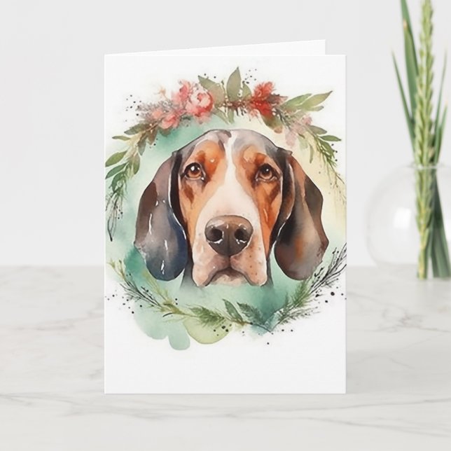 Treeing Walker Julkrans Festiva Hundvalp Kort (Framsida)