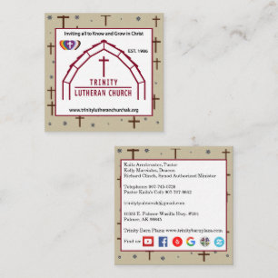 Treenighetsvisitenkort med korsbakgrund fyrkantigt visitkort