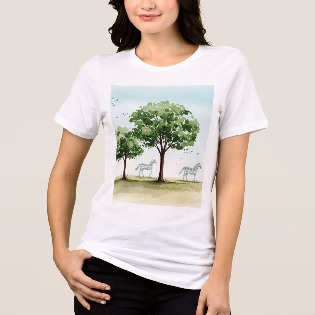 Trees and two horse silhouettes t shirt (Framsida)