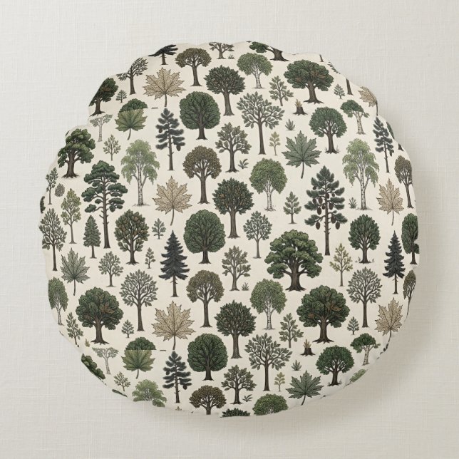 Trees Pattern Rund Kudde (Framsidan)
