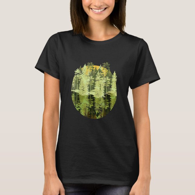 Trees Reflection Wildlife Nature Outdoor Forest T Shirt (Framsida)