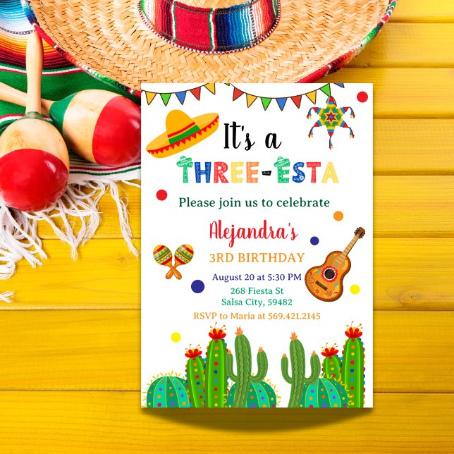 Treesta mexikanska fiesta 3:e födelsedagen party inbjudningar (Skapare uppladdad)