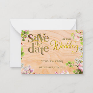 Treetop Romantik: A Save Date with Wood Struktur Anteckningskort
