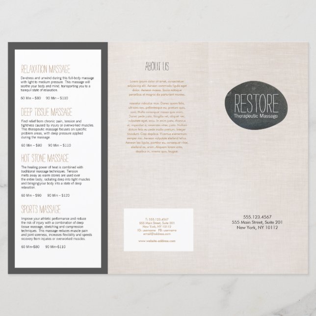 Trefaldig broschyr för dosering av Zen Stone-massa (Framsida)