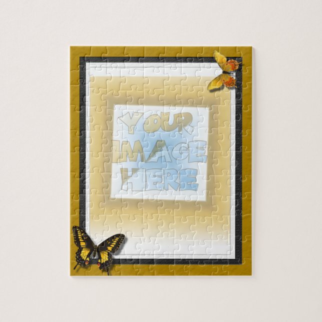 Trefaldig Matte: Guld som är svartvitt med Pussel (Vertikal)