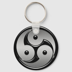 Trefaldiga Yin Yang - metall & glansig svart Nyckelring