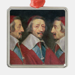 Trefaldigt porträtt av huvudet av Richelieu, 1642 Julgransprydnad Metall