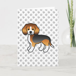Trefärgad Beagle Söt Tecknad Hund Kort