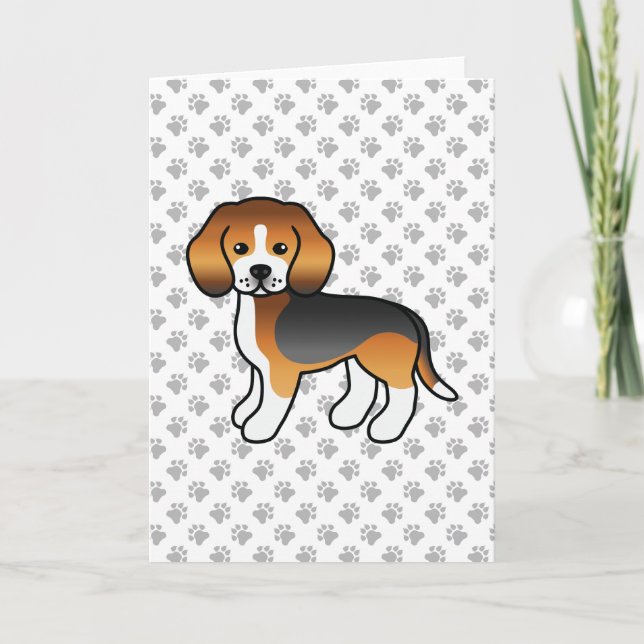 Trefärgad Beagle Söt Tecknad Hund Kort (Framsida)