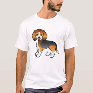 Trefärgad Beagle Söt Tecknad Hund T Shirt
