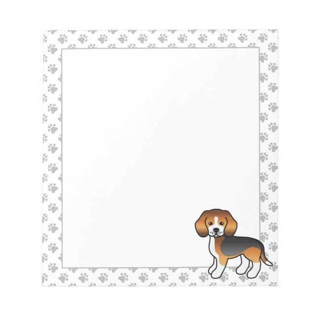 Trefärgad Beagle Söt Tecknad Hund & Tassar Anteckningsblock (Framsida)