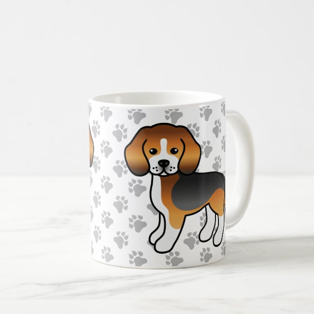 Trefärgad Beagle Söt Tecknad Hund & Tassar Kaffemugg (Framsida höger)