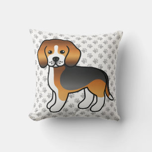 Trefärgad Beagle Söt Tecknad Hund & Tassar Kudde