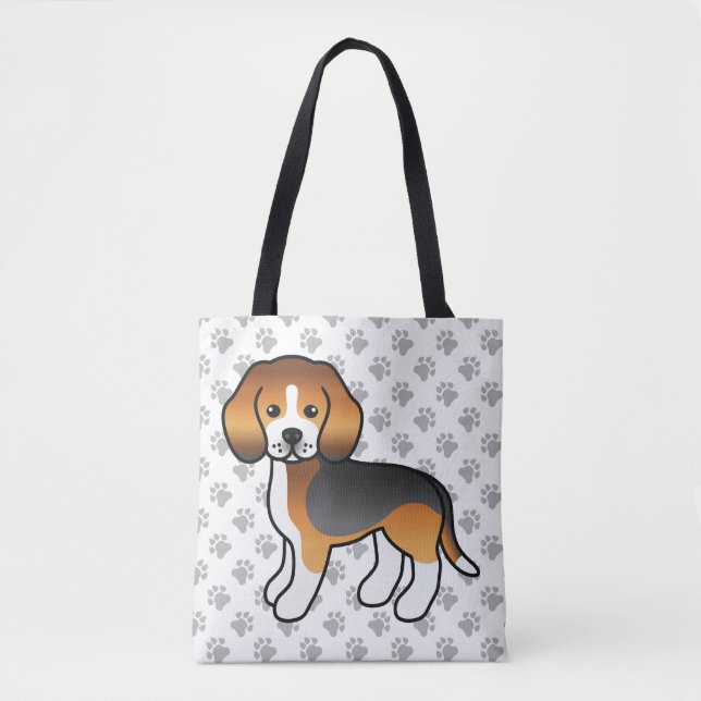 Trefärgad Beagle Söt Tecknad Hund & Tassar Tygkasse (Framsida)