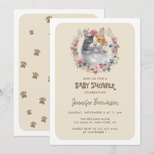 Trefärgad Calico Katt Baby Shower Inbjudningar