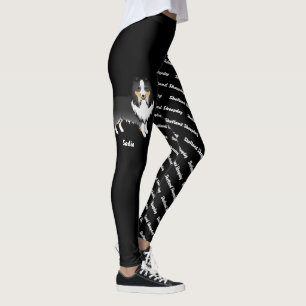 Trefärgad Cartoon Sheltie & Hundnamn och Ras Leggings