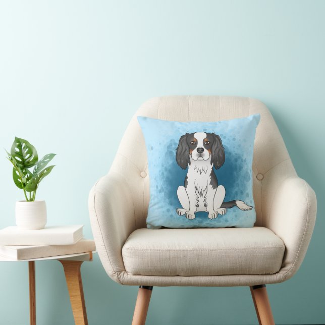 Trefärgad Cavalier King Charles Spaniel Hund På Bl Kudde (Stol)