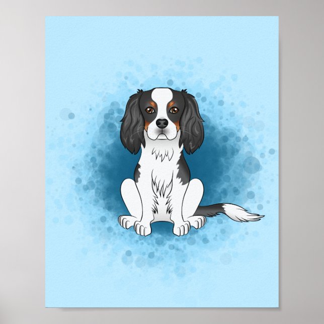 Trefärgad Cavalier King Charles Spaniel Hund På Bl Poster (Framsidan)