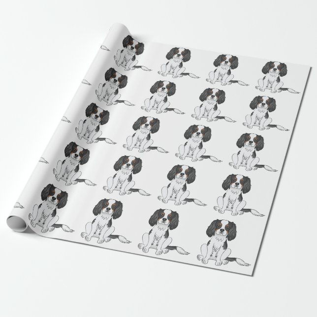 Trefärgad Cavalier King Charles Spaniel Hundmönste Presentpapper (Utrullad)