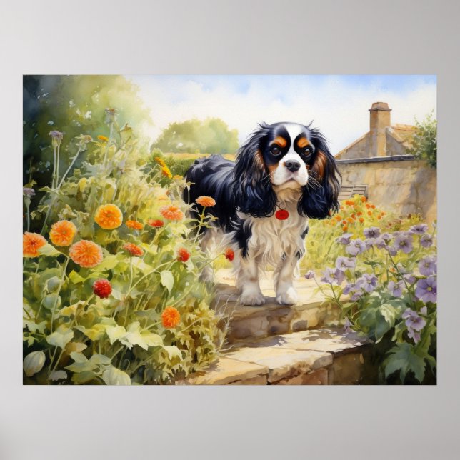 Trefärgad Cavalier King Charles Spaniel Poster (Framsidan)