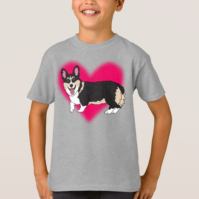 Trefärgad Corgi Alla Hjärtans Dag T Shirt (Framsida)