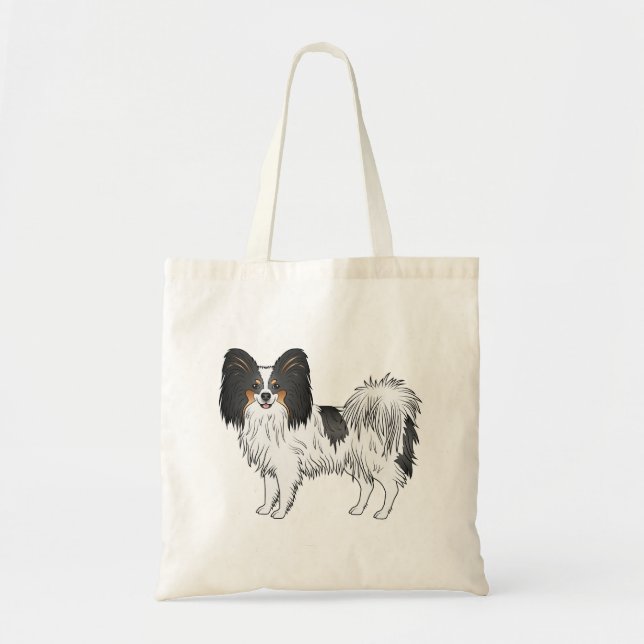 Trefärgad Fjärilshund Glad Och Söt Tecknad Hund Tygkasse (Framsidan)