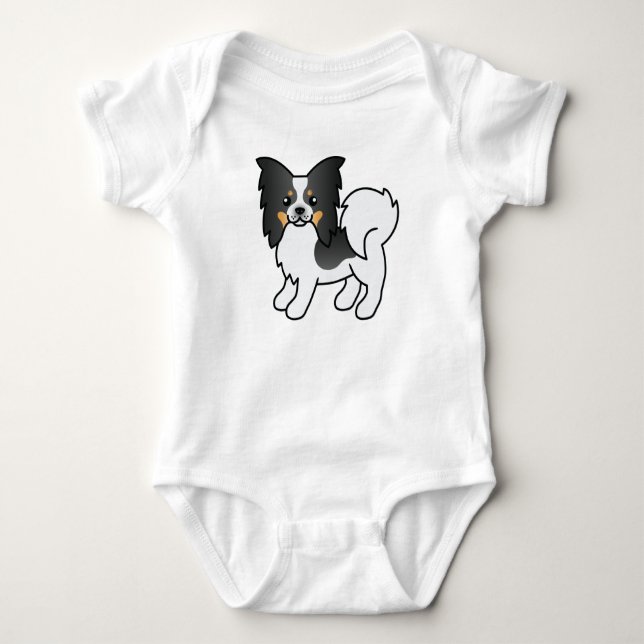 Trefärgad Fjärilshund Söt Tecknad Hund T Shirt (Framsida)