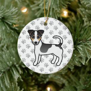 Trefärgad Jack Russell Terrier Hund med Slät Päls Julgransprydnad Keramik
