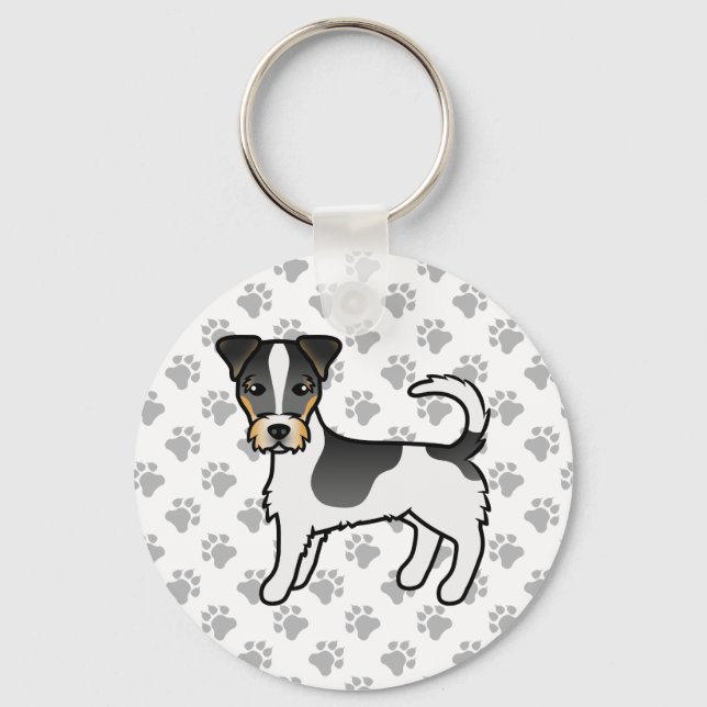 Trefärgad Jack Russell Terrier Hund med sträv päls Nyckelring (Framsida)