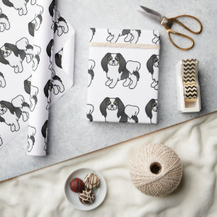 Trefärgad Japansk Chin Serieteckning Hundmönster Presentpapper