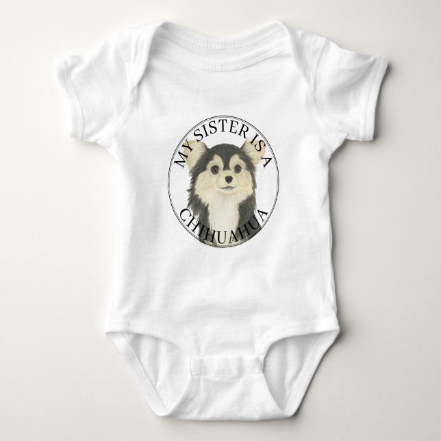 Trefärgad långhårig Chihuahua Stor syster T Shirt (Framsida)