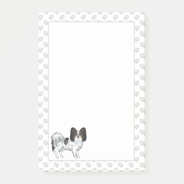Trefärgad Papillon Glad Tecknad Hund Med Tassarna Post-it Block (Framsida)