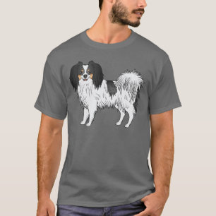Trefärgad Phalène Cartoon Hund Perfekt För Hundäls T Shirt