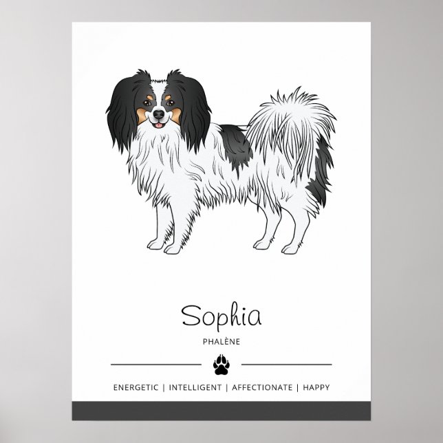 Trefärgad Phalène-hund med eget namn Poster (Framsidan)