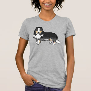Trefärgad Rough Collie Söt Tecknad Hund T Shirt