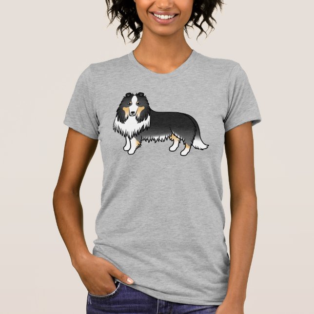 Trefärgad Rough Collie Söt Tecknad Hund T Shirt (Framsida)
