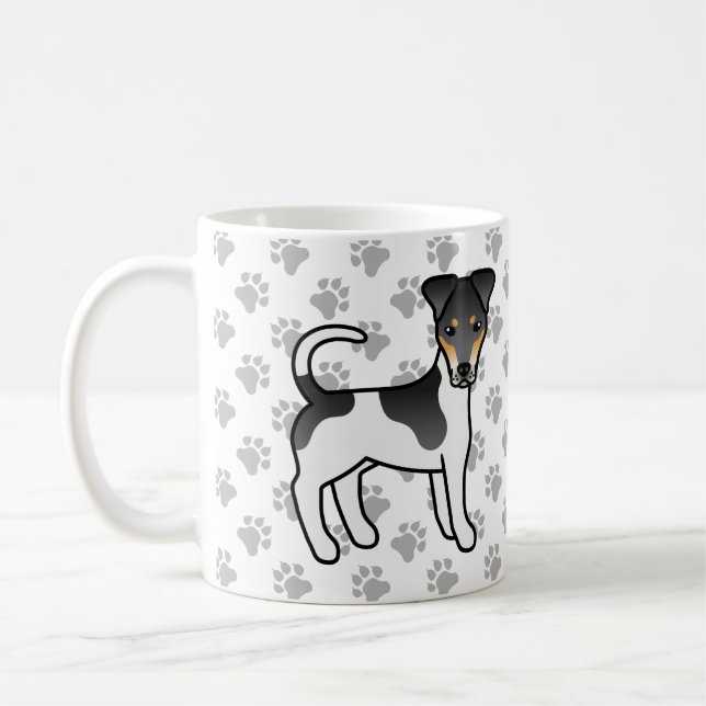 Trefärgad Slät Foxterrier Söt Tecknad Hund Kaffemugg (Vänster)