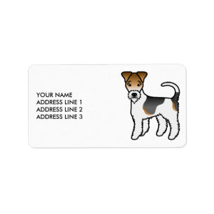 Trefärgad trådhårig foxterrier söt hund & text adressetikett