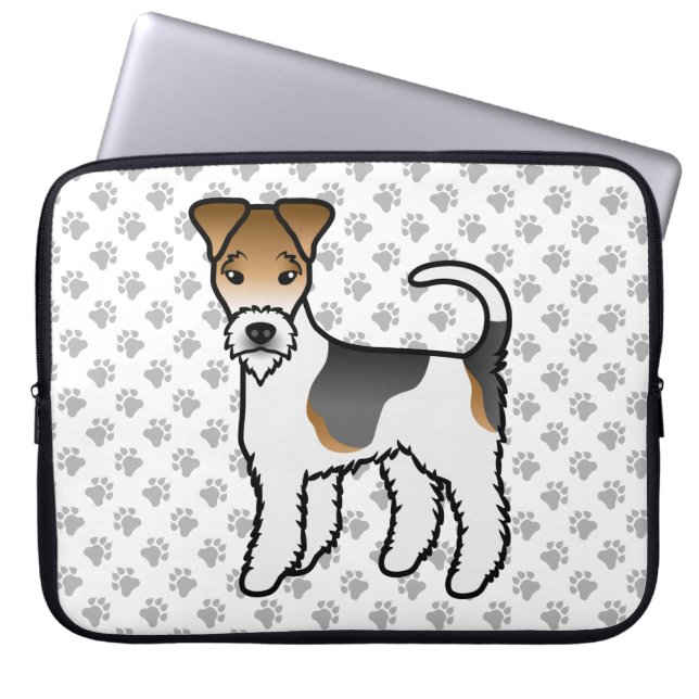 Trefärgad trådhårig foxterrier söt serietecknad hu laptop fodral (Framsidan)
