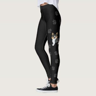 Trefärgad welsh corgi pembroke hund med tassavtryc leggings