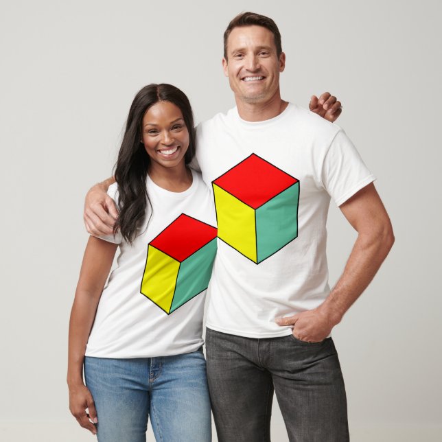 Trefärgsgeometrisk kub för figur t shirt (Unisex)