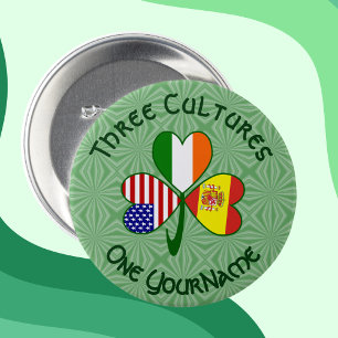 Trefblad Spanien Irland USA Flaggor Knapp